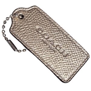 😍 2.25" Coach Lt Metallic Gold Pebbled Leather Hangtag Bag Fob Charm Keychain